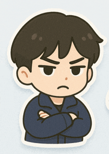 a cartoon of a boy with his arms crossed