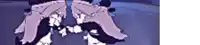 a close up of a person 's feet in a purple and white dress .