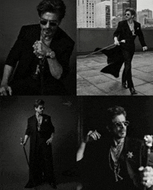 a black and white photo of a man with a cane