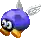 a pixel art of a blue bird with wings and a sword .