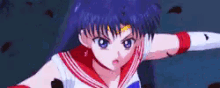 a pixel art of a girl with blue hair and a red and white sailor suit .