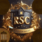 a logo for rsc management with a lantern behind it