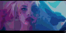 a close up of a woman 's face in a pixel art style .