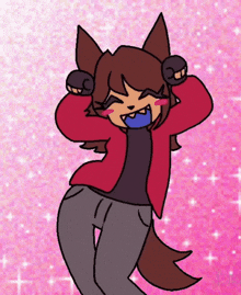 a cartoon drawing of a girl with a blue tongue