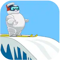 a cartoon illustration of a snowman skiing down a slope