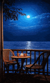 a table and chairs on a balcony overlooking the ocean