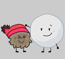 a cartoon character wearing a pink hat is standing next to another character