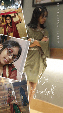 a collage of images with the words be yourself on the bottom right
