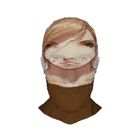 a man 's head is shown with a brown scarf around his neck that says blom