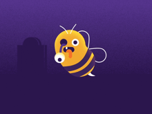a cartoon bee is flying in the dark with its tongue out