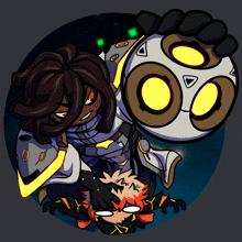 a cartoon drawing of a person holding another person on their back