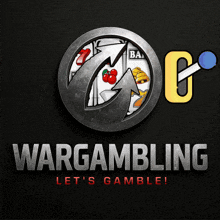 a logo for wargambling with a slot machine in the background