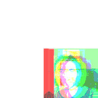a colorful painting of two men 's faces with a white background .