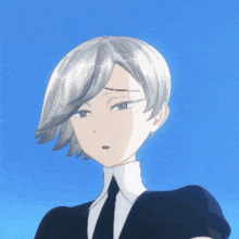 a close up of a cartoon character with a blue sky in the background