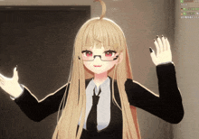 a girl with long blonde hair is wearing a suit and tie