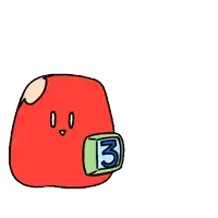 a cartoon drawing of a red apple with a green cube in it 's mouth