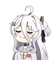a cartoon drawing of a girl with long white hair and a crown on her chest