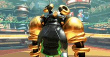 a video game character with gold arms and legs