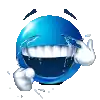 a blue smiley face is crying with tears coming out of its eyes and mouth .