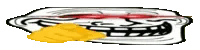 a pixel art of a troll face with red eyes and a yellow tear coming out of his mouth .