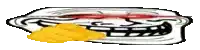 a pixel art of a troll face with red eyes and a yellow tear coming out of his mouth .