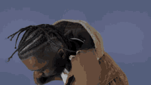 a blurry picture of a person 's face with a purple background