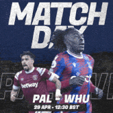 a poster for a match on april 29th at 12:30 bst