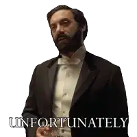 a man in a tuxedo is holding a glass of whiskey in front of a sign that says unfortunately