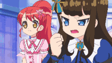a pixel art drawing of a girl with red hair and a girl with brown hair and blue eyes