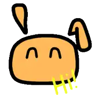 a cartoon drawing of a dog with the word hi written in yellow