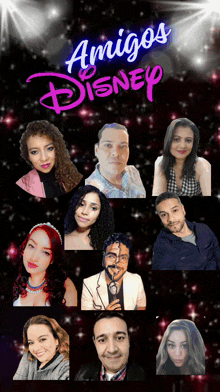 a collage of people with the words amigos disney on the bottom