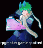 a drawing of a person with horns and the words rpgmaker game spotted