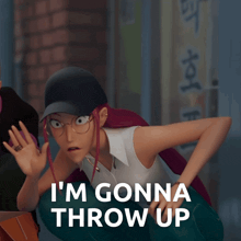 a cartoon character with the words i 'm gonna throw up on the bottom