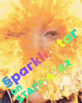 a close up of a woman 's face with the words " sparklestar " written on it