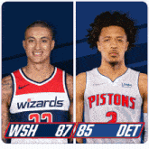 a wizards player and a pistons player are shown