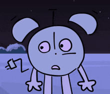 a cartoon drawing of a purple circle with a smiley face