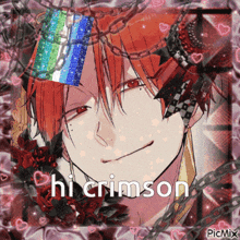 a picture of a red haired anime character with the name hi crimson