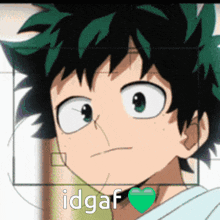 a close up of a cartoon character with the words idgaf written above him