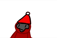a cartoon character wearing a red hat holds a cookie
