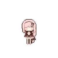 a pixel art drawing of a girl with pink hair and a bow in her hair .