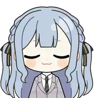 a cartoon drawing of a girl with blue hair and closed eyes