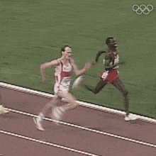 a person running on a track with the numbers 1 through 14