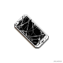 a pixel art drawing of a cell phone with a cracked screen