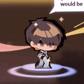 a cartoon character has a speech bubble that says would be