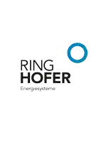 a logo for ring hofer energiesysteme has a blue circle in the middle