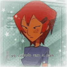 a cartoon character with red hair and the words yo cuando amo a sam
