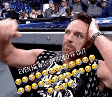 a man is sitting in a stadium with a caption that says even he was weirded tf out
