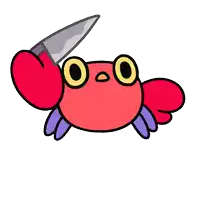 a cartoon crab is holding a knife in its paws .