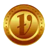 a gold coin with a letter v on it .