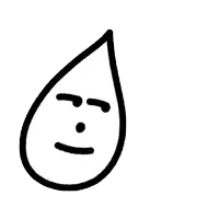 a black and white drawing of a drop of water with a face drawn on it .